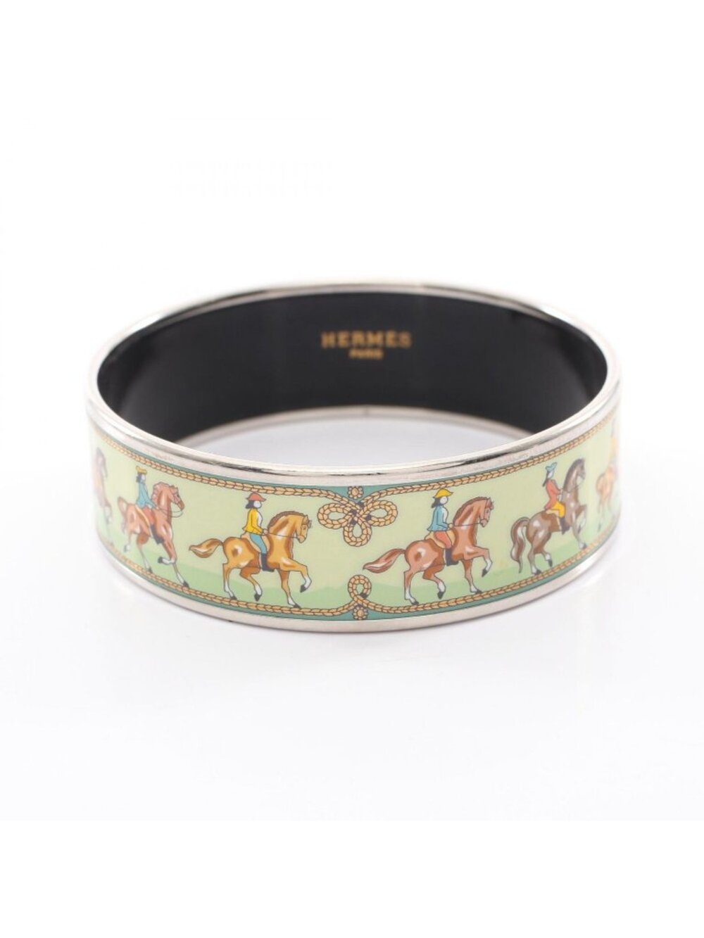 Hermes Bangle Enamel GM Horse Pattern Stainless Steel Bracelet